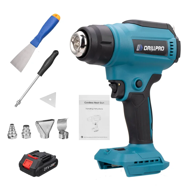 Pistola de calor inalámbrica con pantalla led, 2 velocidades, 1 batería