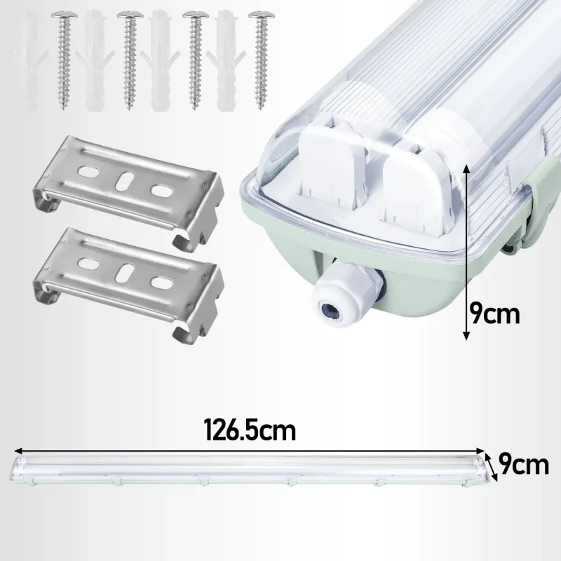4 lámparas led para zonas húmedas, foco empotrable de 120 cm, 2 tubos t8 de 18 w, luz blanca fría 6500 k, ip65