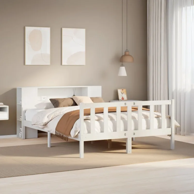 Maison exclusive - cama con estantería sin colchón madera maciza blanca 150x200 cm