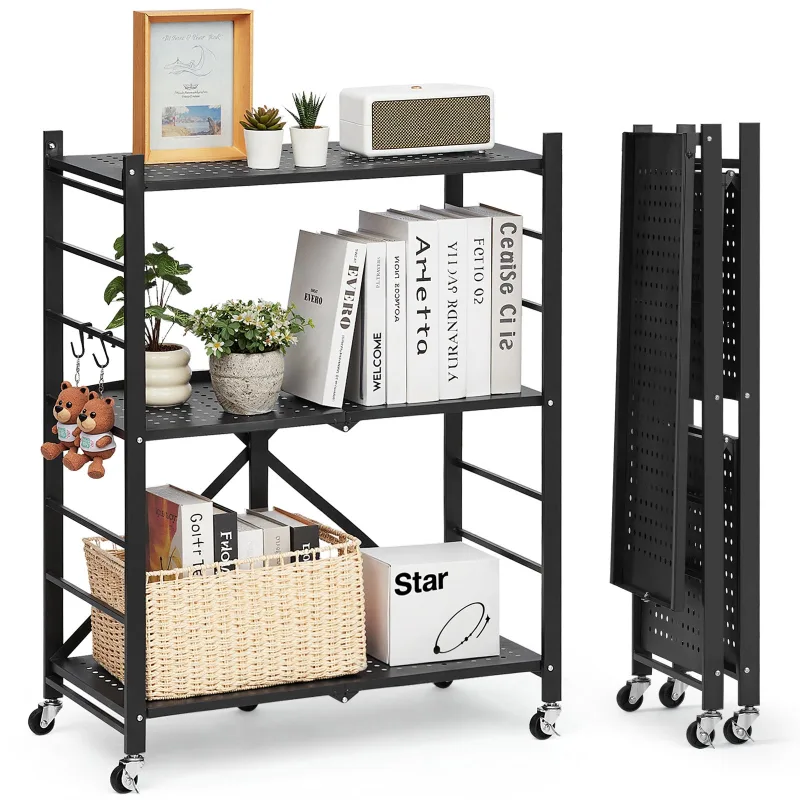 Estante móvil vevor 3 niveles 71x33x91 cm,metal resistente 4 ruedas,carga 258 kg estático/90 kg móvil,garaje/cocina,negro
