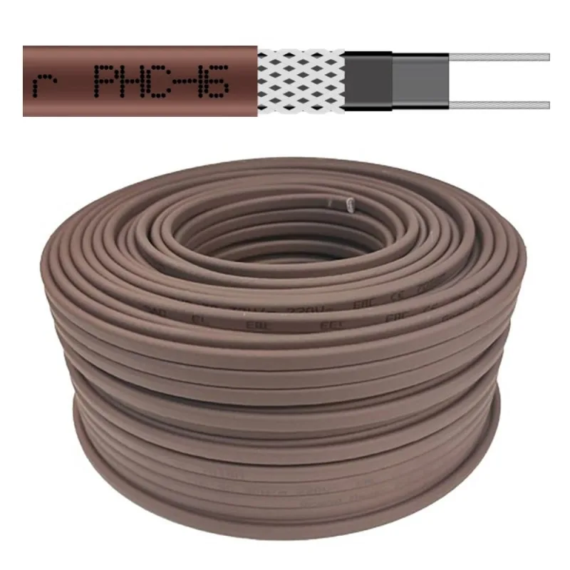 Cable calefactor autorregulante phc‑16, 16w/m, 230v, 120m – instalación interior y exterior en tubería