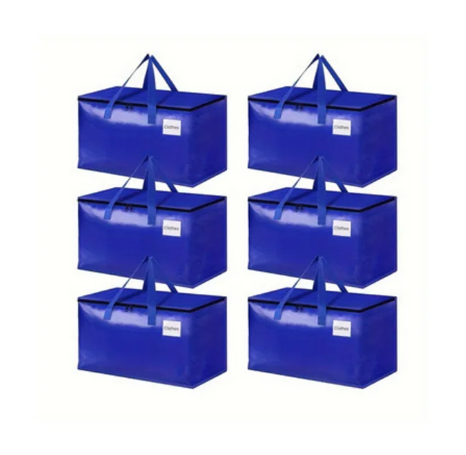 Pack de 6 bolsas de almacenamiento para la mudanza extra grande con cremallera,bolsa de viaje plegable con bolsillo para etiqueta (azul, pack de 6)