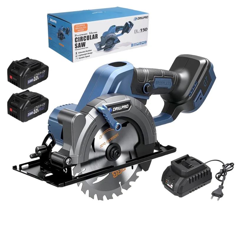 Sierra circular inalámbrica sin escobillas, 2 baterías de 3,0 ah, indicador de batería