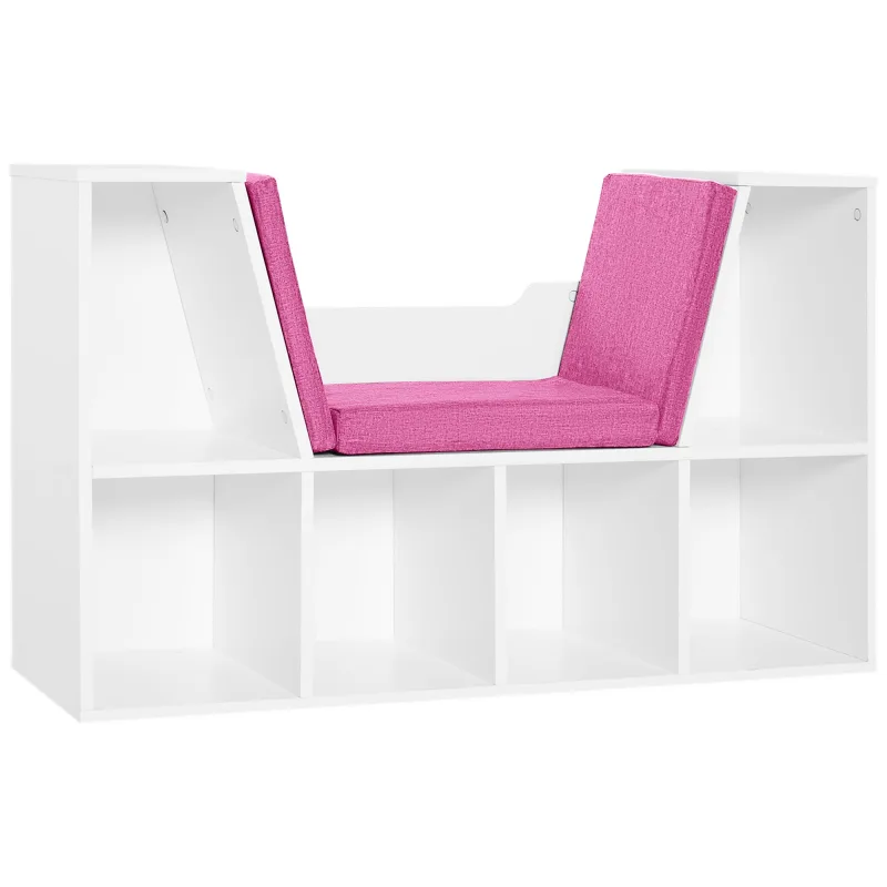 Librería con asiento homcom melamina de madera, lino rosa 102x30x61 cm 836-115pk