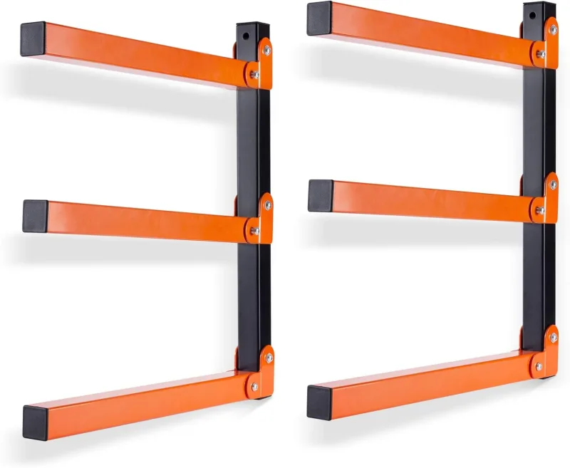 Juego de 2 organizadores de pared de madera y estante de almacenamiento de metal de 3 niveles para madera - uso interior y exterior