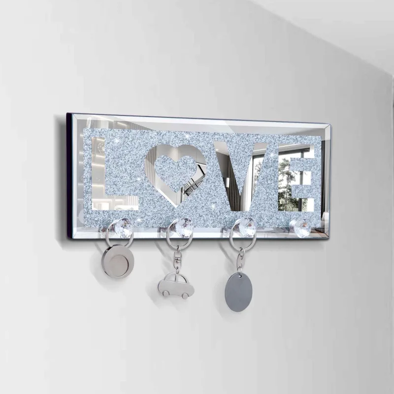 Percha de pared con espejo 30x3x12cm plata mdf cristal estilo moderno art deco glam