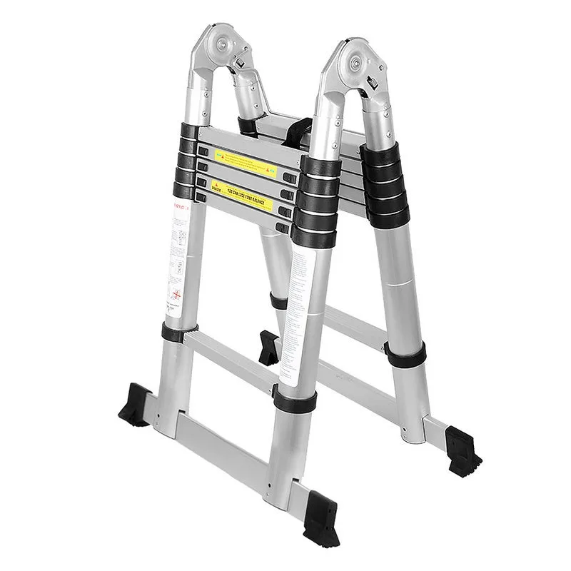 Escala telescópica 1.9m+1.9m escala telescópica plata en aluminio, escala plegable carga máxima 150kg escala plegable