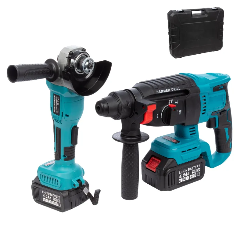 Set de 2 herramientas eléctricas con martillo perforador y radial angular 21v. doble bateria 13000 mah