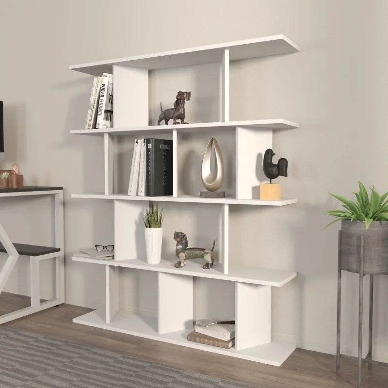 Estantería blanca elegante, 120 cm x 141 cm x 24,6 cm | tablero de partículas 100 % melaminado, 18 mm de grosor | perfecta para el almacenam