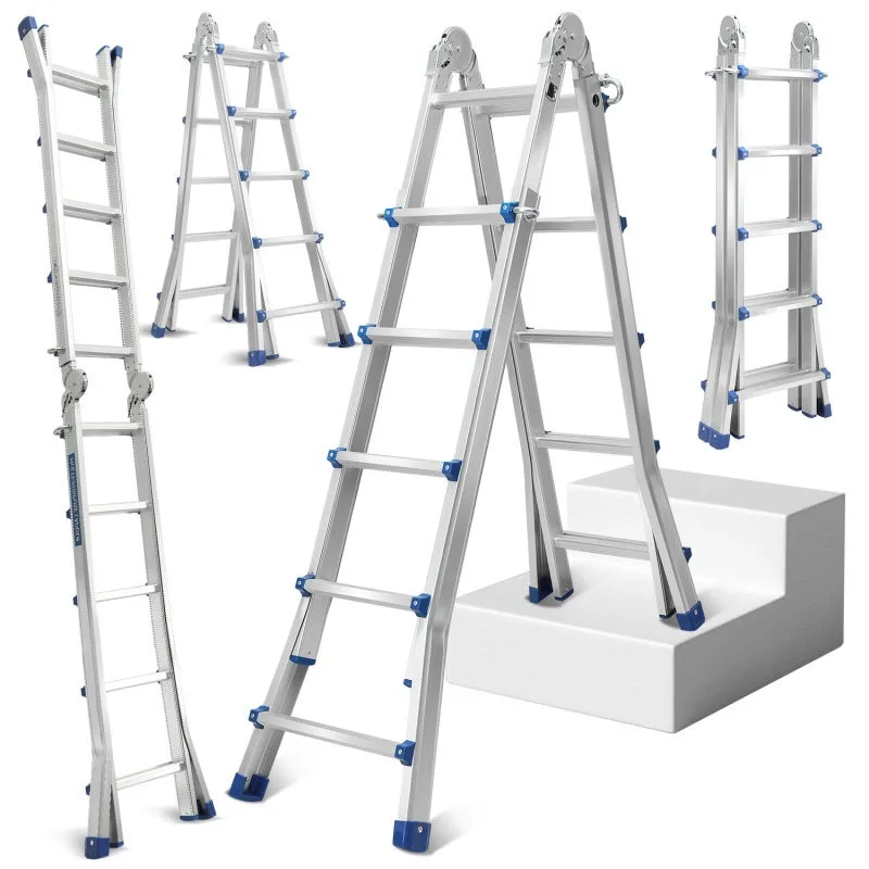Escalera telescópica 4x5 peldaños plateada multifuncional, escalera telescópica máx. carga máxima 150 kg