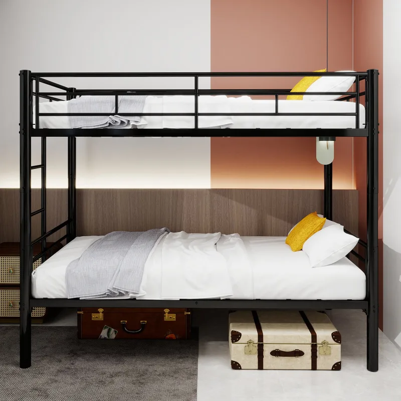 Litera metálica twin over twin con escalera y barandilla, convertible en 2 camas, estructura resistente y segura para niños