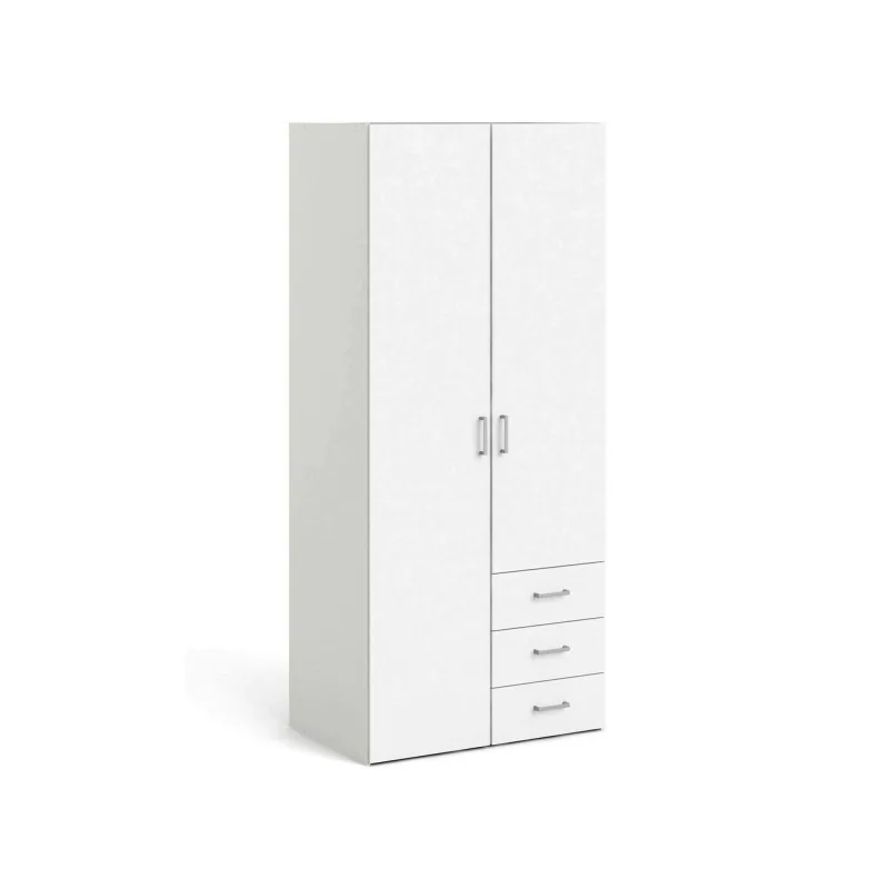 Armario multiusos 2 puertas, 3 estantes, perchero, 3 cajones, 77.6x175.4h cm blanco - arci