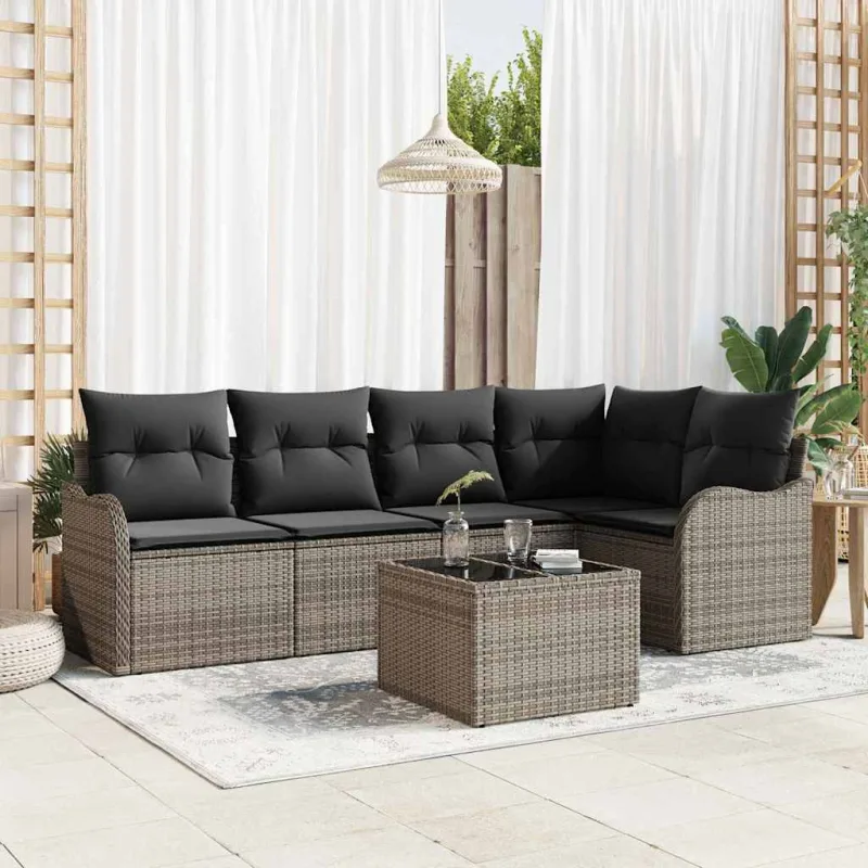 Conjunto de sofá de jardín con cojín 6 pcs gris poliratán