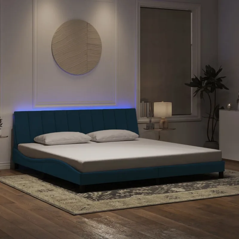 Estructura de cama con led sin colchón hanko terciopelo azul 200x200 cm