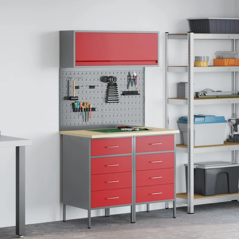 Conjunto de armarios de trabajo con cajón manual 5 pcs rojo