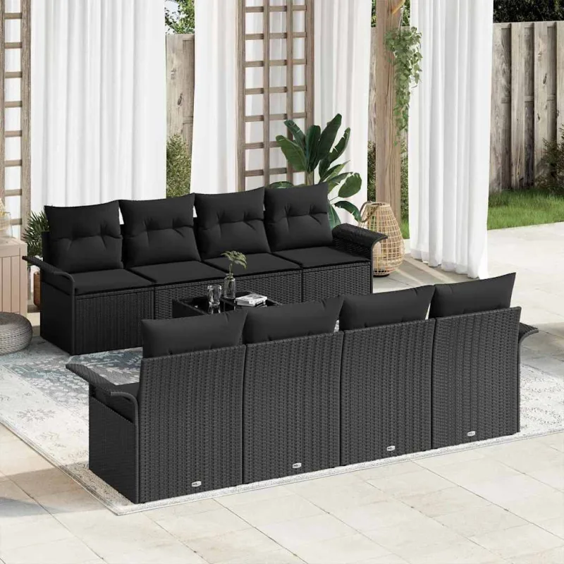 Conjunto de sofá de jardín 9 pcs negro ratán sintético