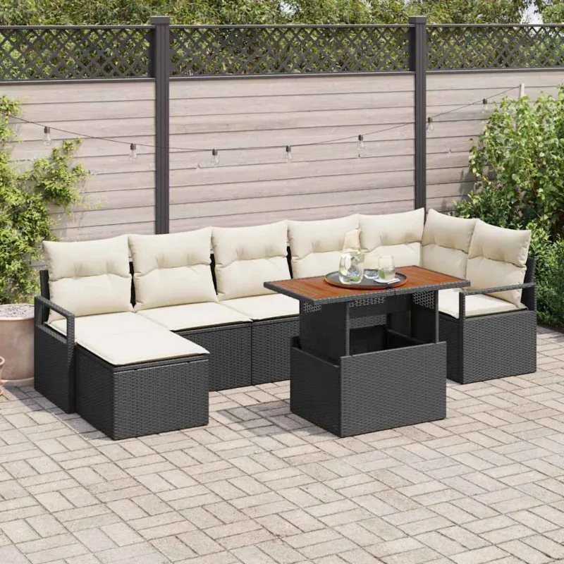 Conjunto de sofá de jardín 8 pcs negro poliratán