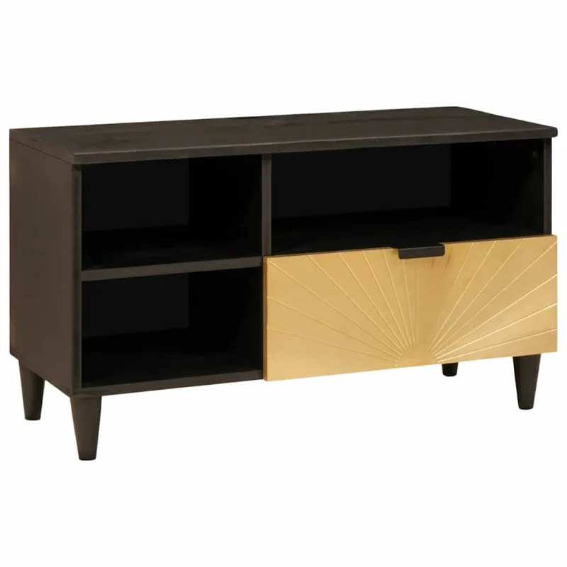Mueble de tv con cajón negro y dorado 80 x 33 x 46 cm