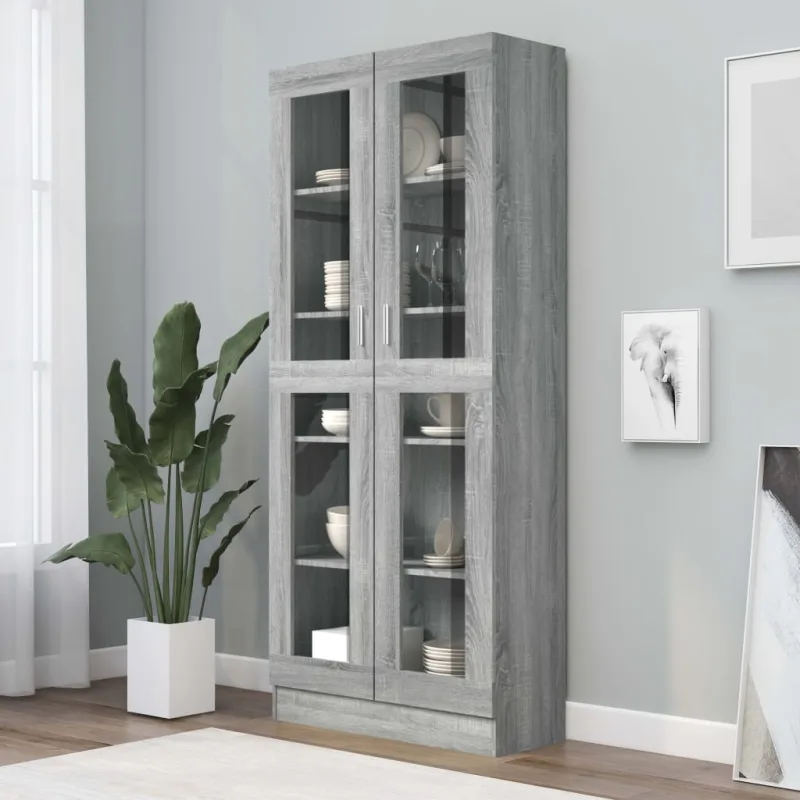 Vitrina de madera contrachapada gris 82,5x30,5x185 cm
