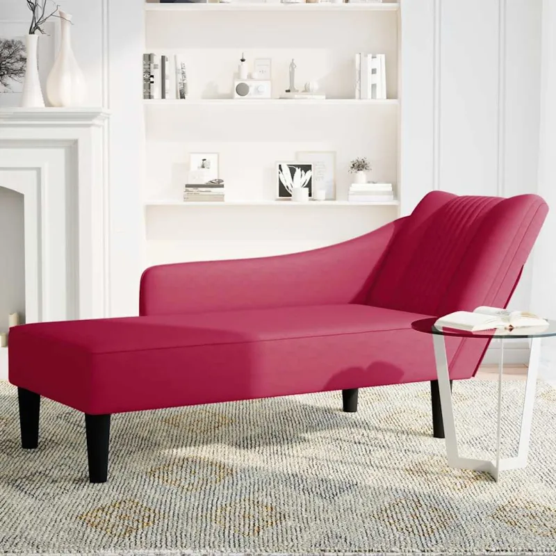 Chaise longue con reposabrazos derecho terciopelo rojo vino