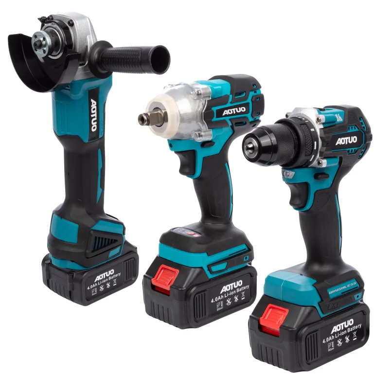 Set de 3 herramientas eléctricas, radial angular, taladro y llave de impacto 21v. con dos baterías de 13000mah.