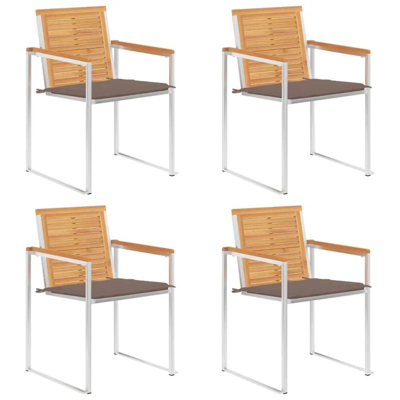 Sillas de jardín 4 unidades con cojines madera maciza teca