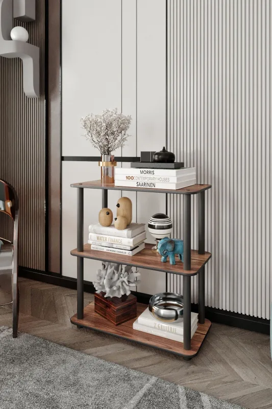 Librería de nogal con tres estantes - diseño moderno de lujo