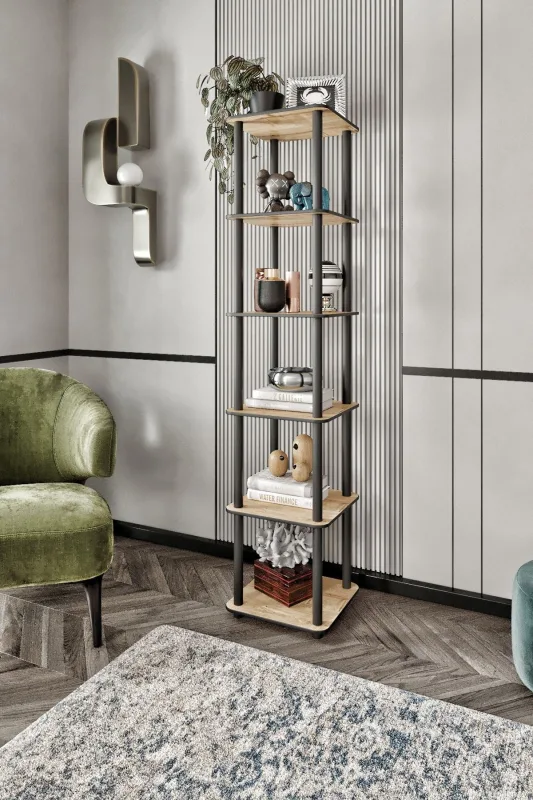 Librería cuadrada con 6 estantes de roble - diseño moderno premium