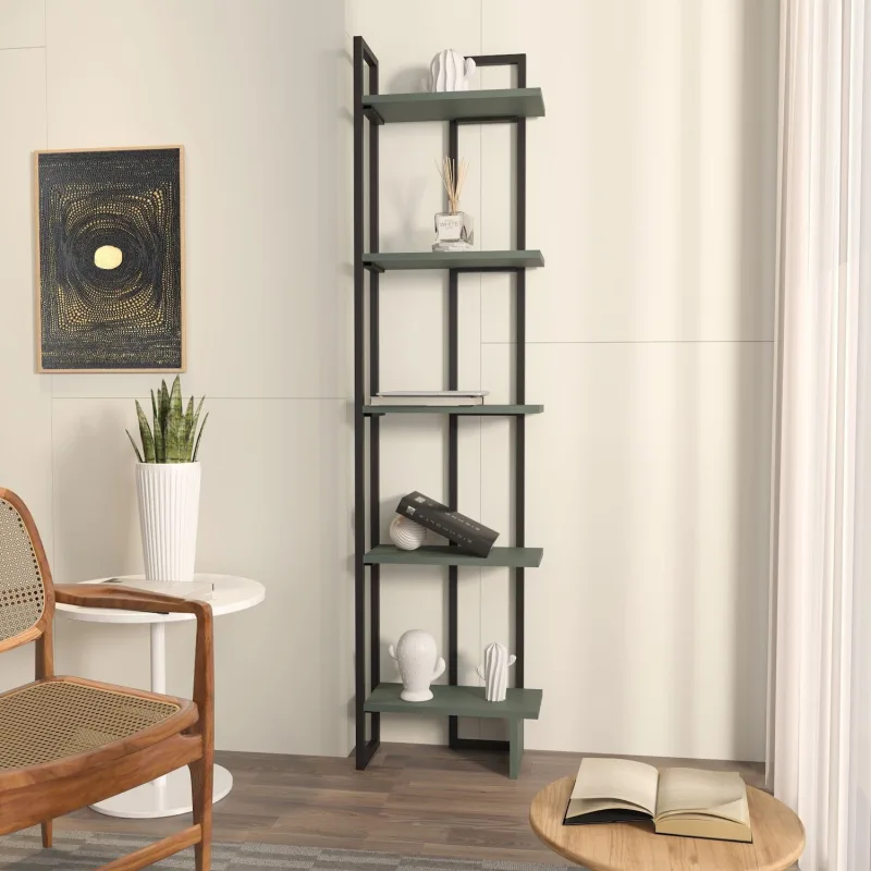 Librería – 36,4 cm de ancho x 180 cm de alto x 19,6 cm de profundidad – negro y verde – mdf