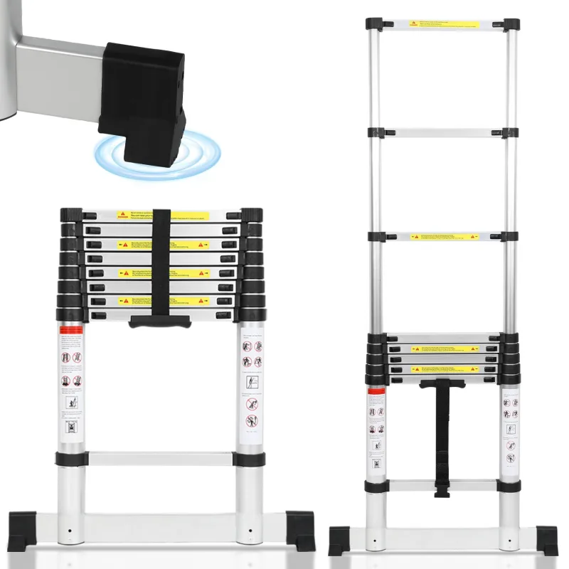 Escalera telescópica de 2,6 m con estabilizador, plegable, multifuncional, 150 kg