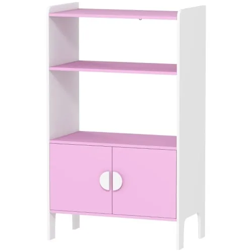Biblioteca para niños con 2 estantes+2 armarios, mdf rosa+blanco – comfortxl