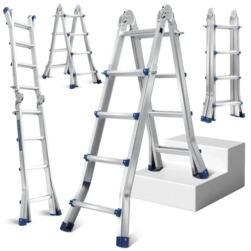 Escalera telescópica premium plateada de 2,4 m, antideslizante y multifuncional.