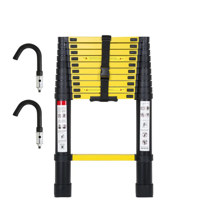 Escalera telescópica 3,2m negra con ganchos extraíbles, multifuncional, 150kg