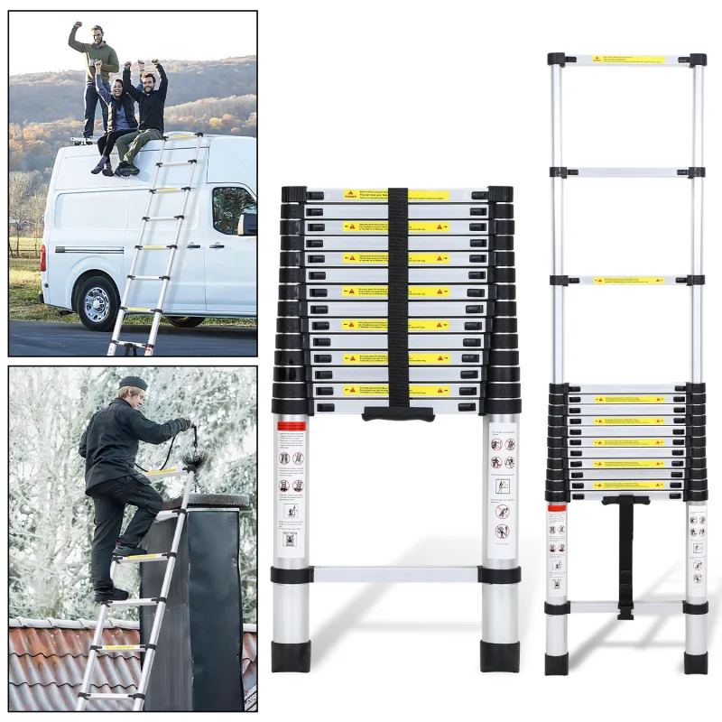 Escalera telescópica premium 4,4m aluminio, antideslizante, multifuncional