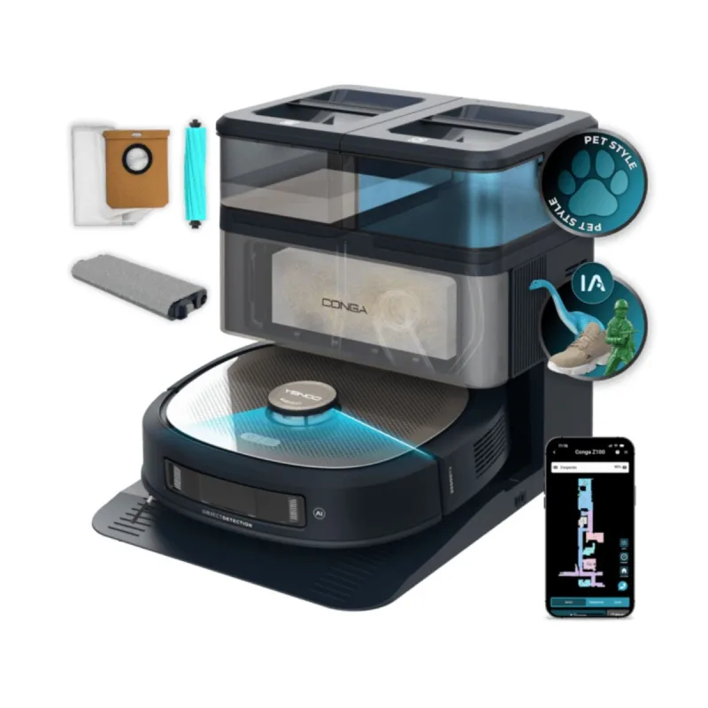 Robot aspirador cecotec conga z100 20000pa mopa bimaterial xxl autovaciado negro