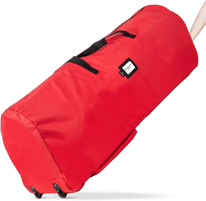 Bolsa de almacenamiento para árbol de navidad con ruedas - con asas para facilitar el transporte, a prueba de polvo e insectos, roja