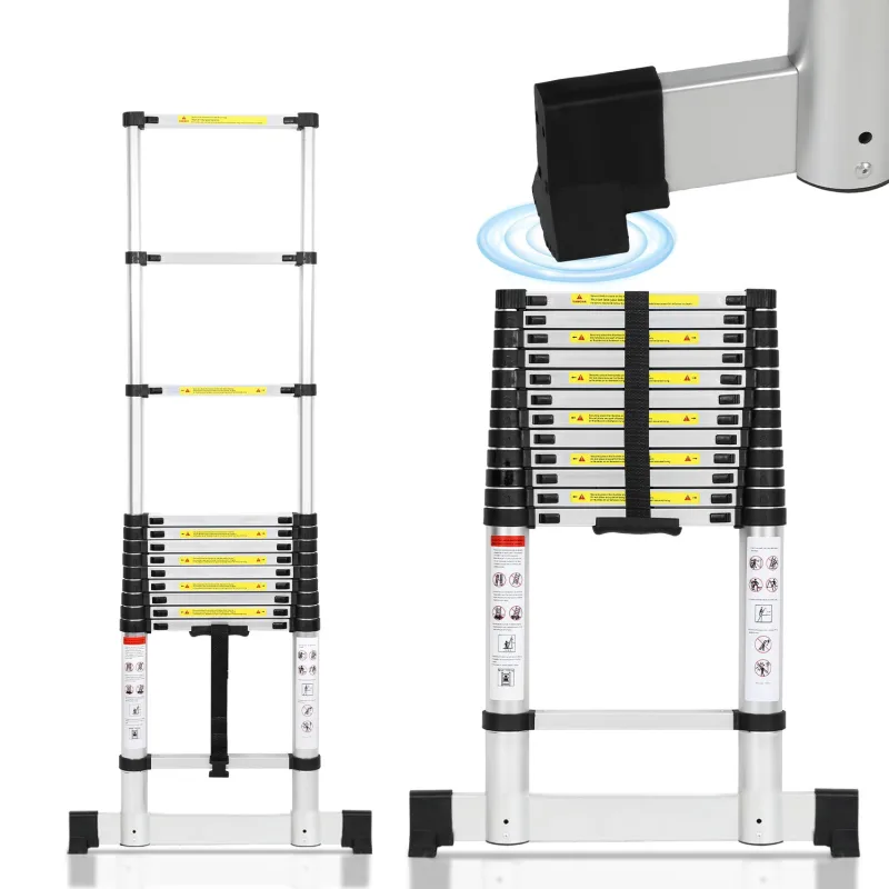 Escalera telescópica de 5m con estabilizador, plegable, multifuncional, 150kg