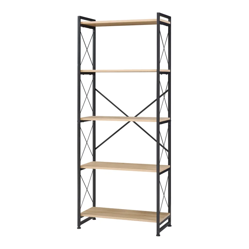 Estantería de pie skørping de 5 niveles 180x65x30 cm - negro/efecto roble [en.casa]