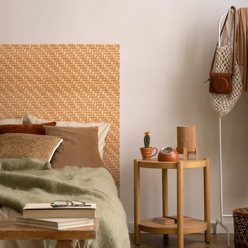 Vinilo cabecero ratán tejido natural h120 x w140 cm - adhesivo de pared - revestimiento sticker mural decorativo