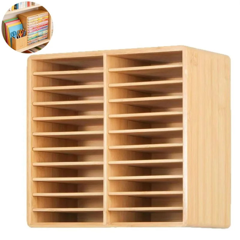 Pack 4 organizadores de marcadores de madera para escritorio, almacenamiento artístico de bambú con múltiples compartimentos para lápices y pinceles