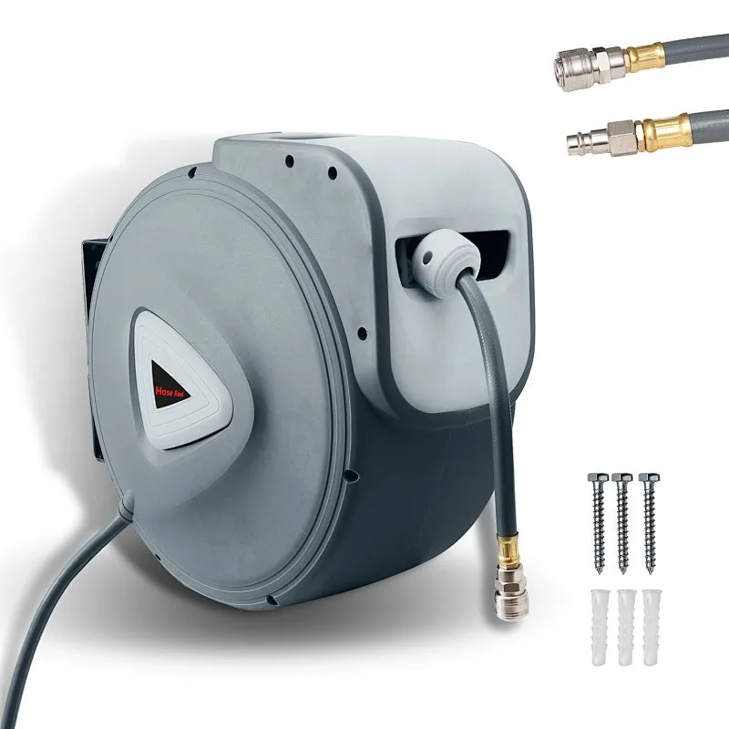 Enrollador automático de manguera de aire comprimido - 30 m - soporte de pared - conexión rápida de 1/4 - giratorio 180° - con soporte de montaje