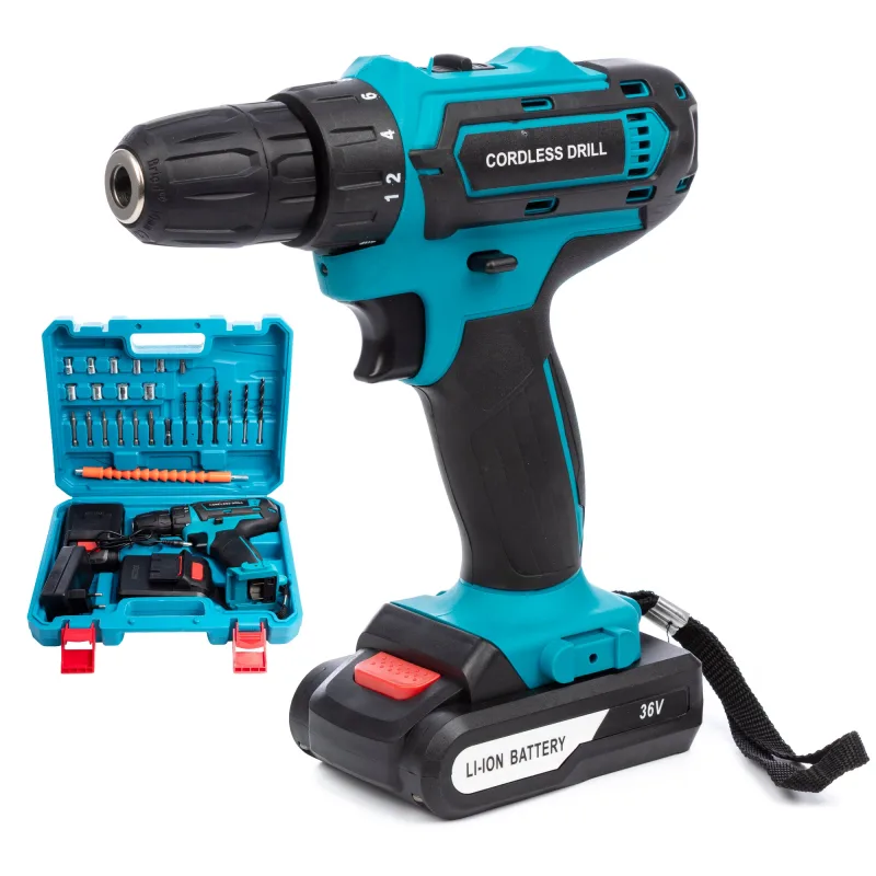 Taladro eléctrico inalámbrico 21v con doble velocidad, 40nm, maletín de transporte y 24 accesorios. 2 baterías de 6500 mah.