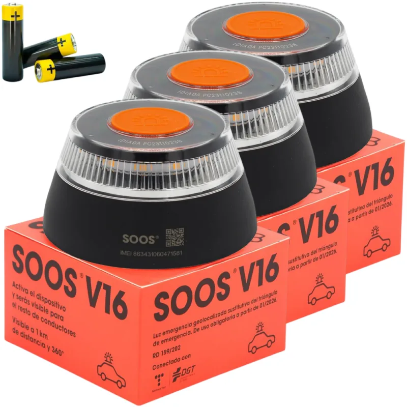 Pack 3 luz de emergencia v-16 conectada dgt 3.0 soos v16iot - geolocalización incluida