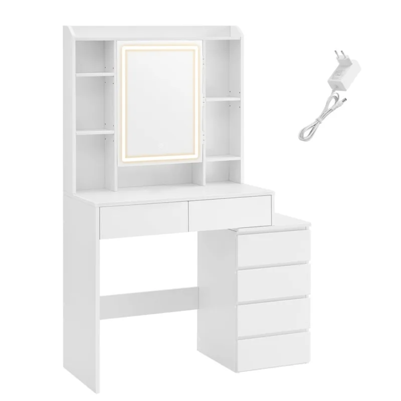 Tocador con gran espejo led y brillo regulable 40 x 97,5 x 145 cm con espejo compartimentos abiertos esta 12_0005175