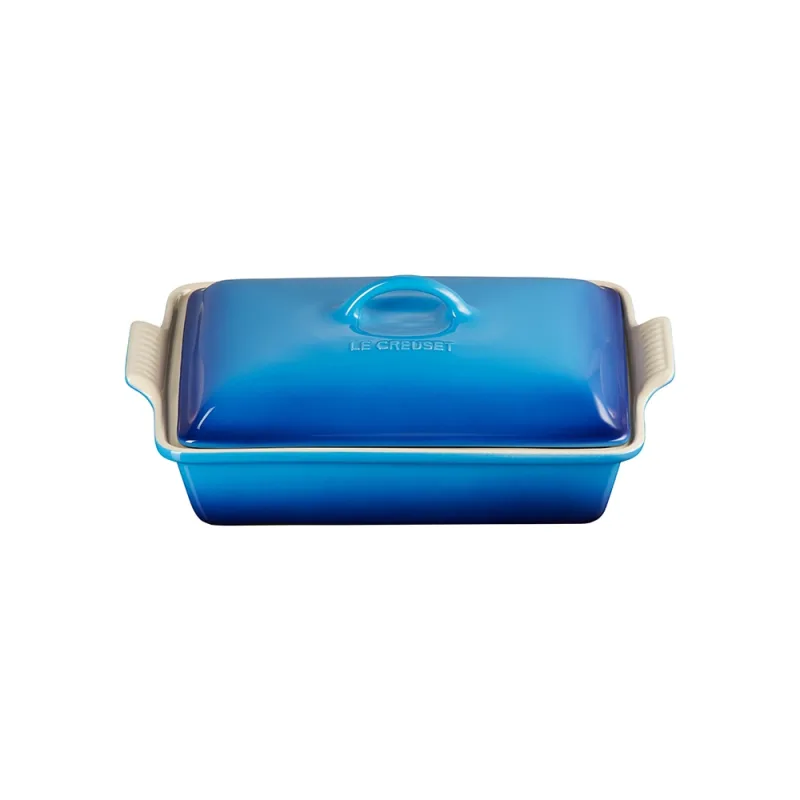 Le Creuset - Bandeja de cerámica de gres rectangular con tapa Heritage Azure Le Creuset.