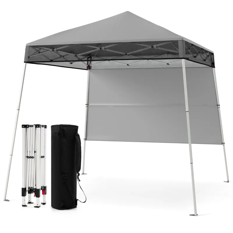 Costway 182 x 182 cm Carpa Plegable con 1 Pared Lateral Refugio Exterior de Ensamblaje Fácil con Patas Inclinadas Ajustables 4 Estacas Gris