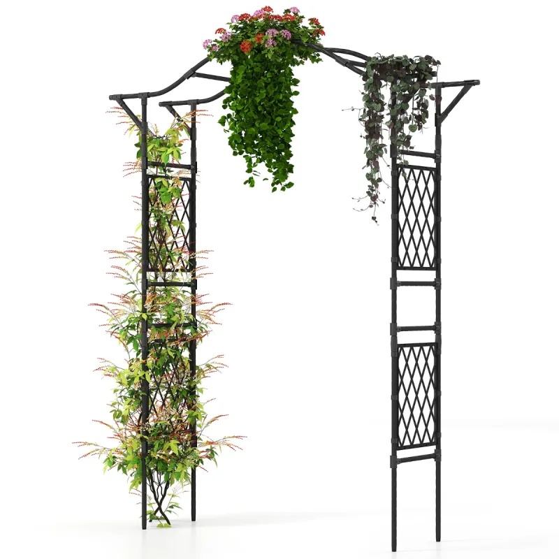 Costway Arco de Jardín para Plantas Trepadoras Puerta de Arco Resistente con Marco Metálico Mejorado Soporte Alto 170 x 39 x 210 cm Negro