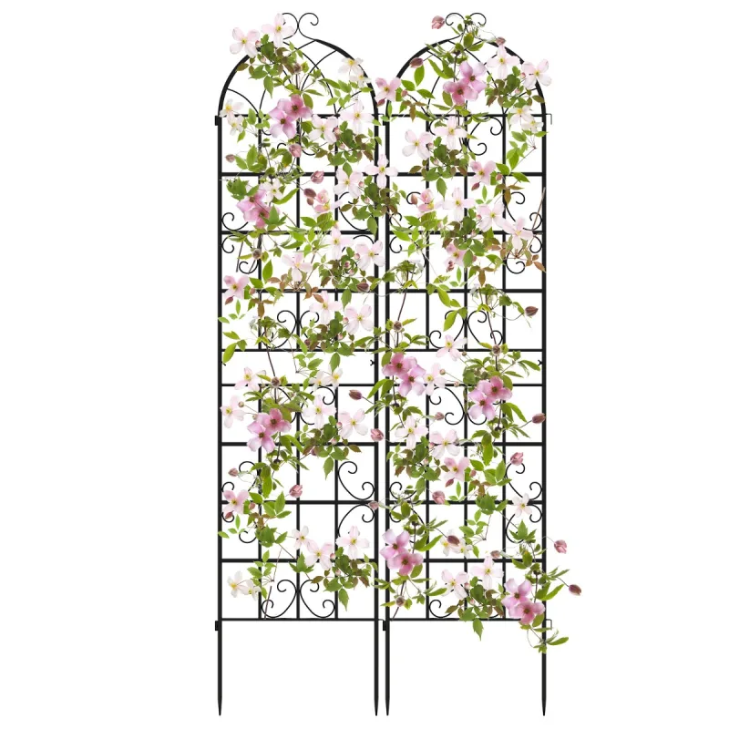 Costway Set de 2 Enrejados de Jardín de Metal 220x50cm Enrejado Decorativo Exterior para Plantas Trepadoras Flores Verduras Valla Inoxidable Negro