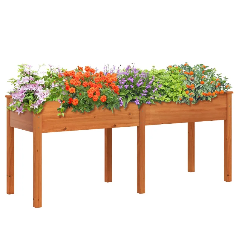 Costway Cama de Jardín Elevada con Separador 8 Orificios de Drenaje para Verduras Flores para Patio Terraza 184 x 58 x 77 cm Marrón
