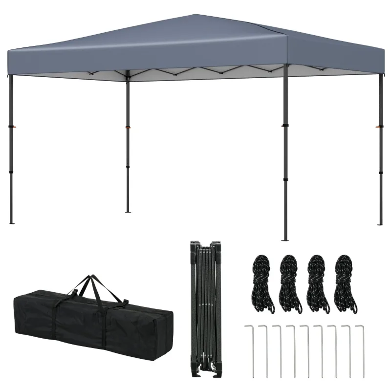 Costway Carpa Emergente con Bolsa de Transporte 9 Estacas 4 Cuerdas de Viento para Patio Camping 360 x 220 x 240-270 cm Gris